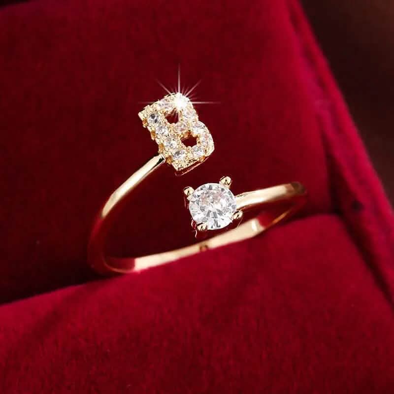 Adjustable Copper Initial Ring with Four-Claw Round Zirconia DailySale