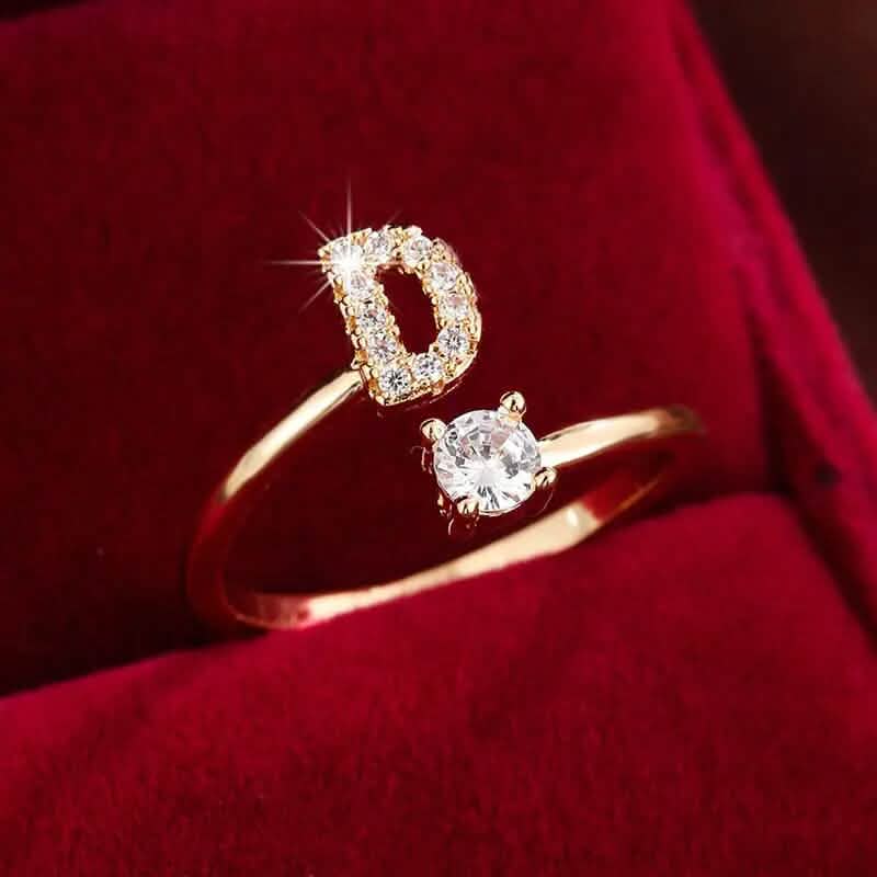 Adjustable Copper Initial Ring with Four-Claw Round Zirconia DailySale