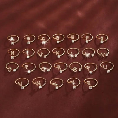 Adjustable Copper Initial Ring with Four-Claw Round Zirconia DailySale