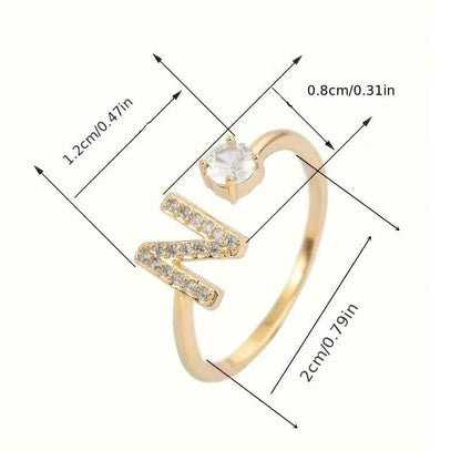 Adjustable Copper Initial Ring with Four-Claw Round Zirconia DailySale