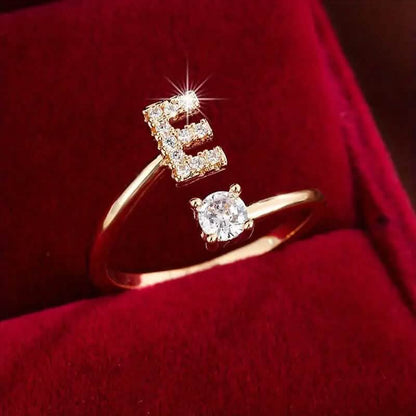 Adjustable Copper Initial Ring with Four-Claw Round Zirconia DailySale