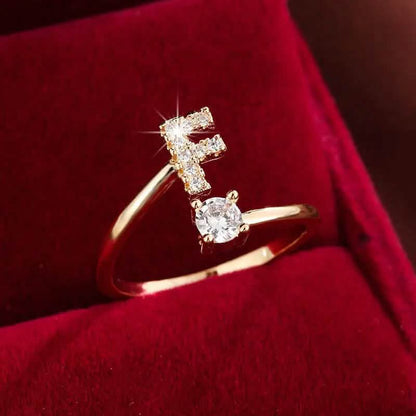 Adjustable Copper Initial Ring with Four-Claw Round Zirconia DailySale