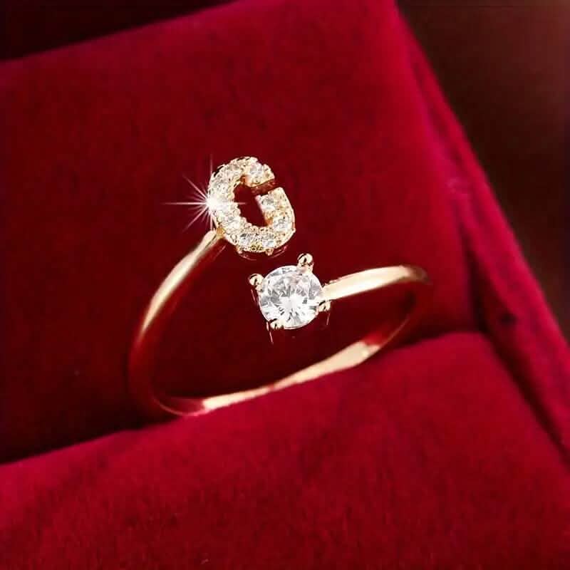 Adjustable Copper Initial Ring with Four-Claw Round Zirconia DailySale