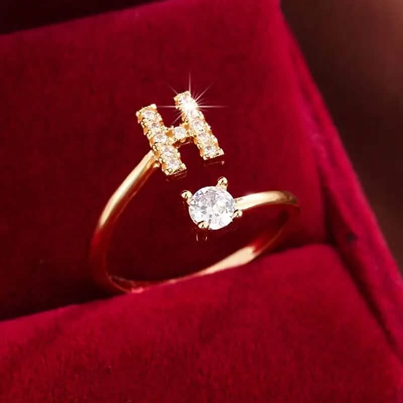 Adjustable Copper Initial Ring with Four-Claw Round Zirconia DailySale