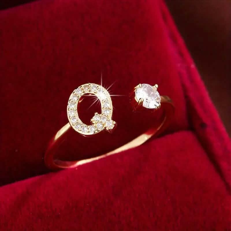 Adjustable Copper Initial Ring with Four-Claw Round Zirconia DailySale