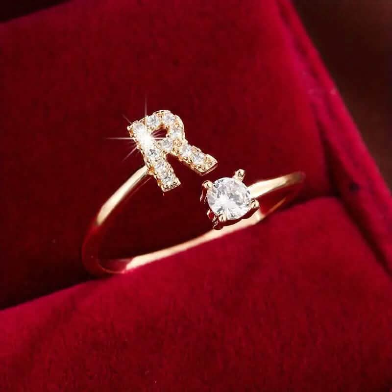 Adjustable Copper Initial Ring with Four-Claw Round Zirconia DailySale