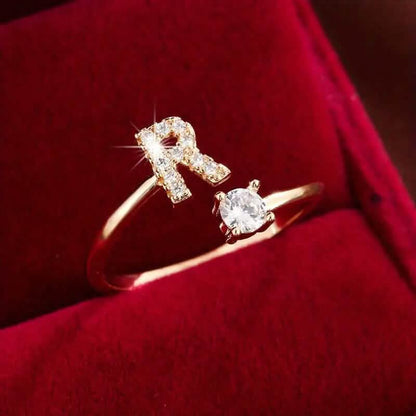 Adjustable Copper Initial Ring with Four-Claw Round Zirconia DailySale