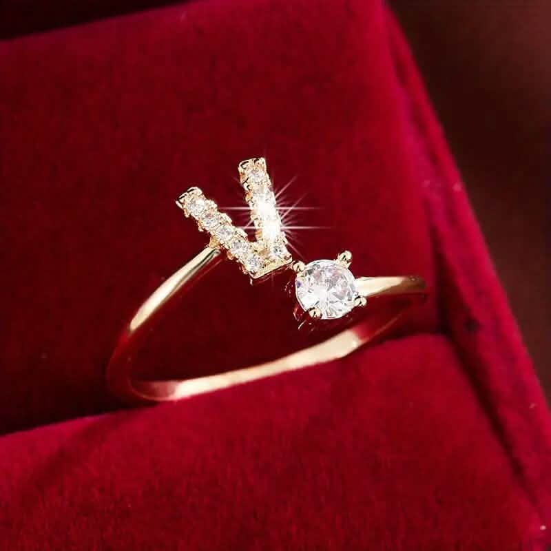 Adjustable Copper Initial Ring with Four-Claw Round Zirconia DailySale