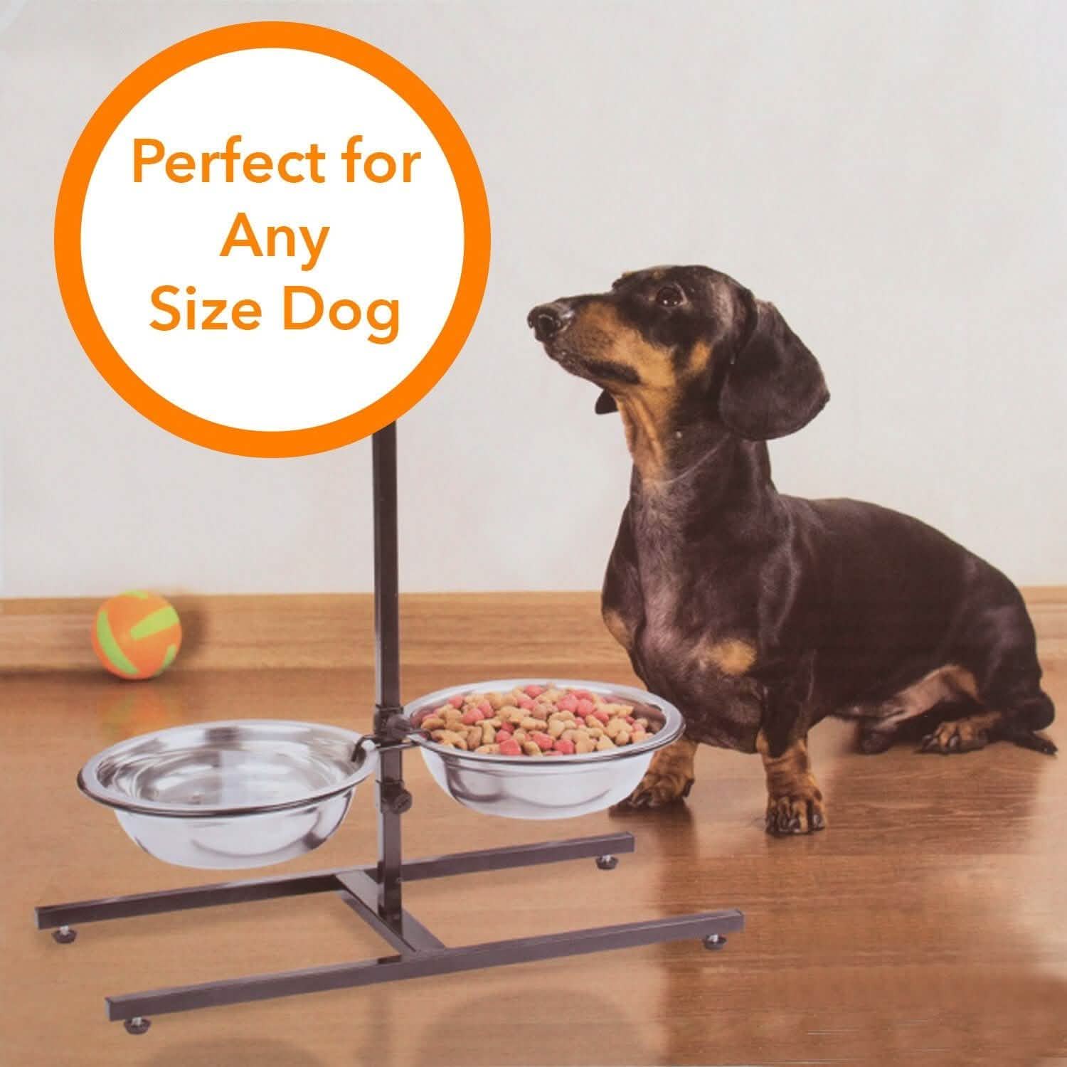 Adjustable Metal Pet Dog Feeder Bowls Elevated Stainless Steel Double Bowl Dish DailySale