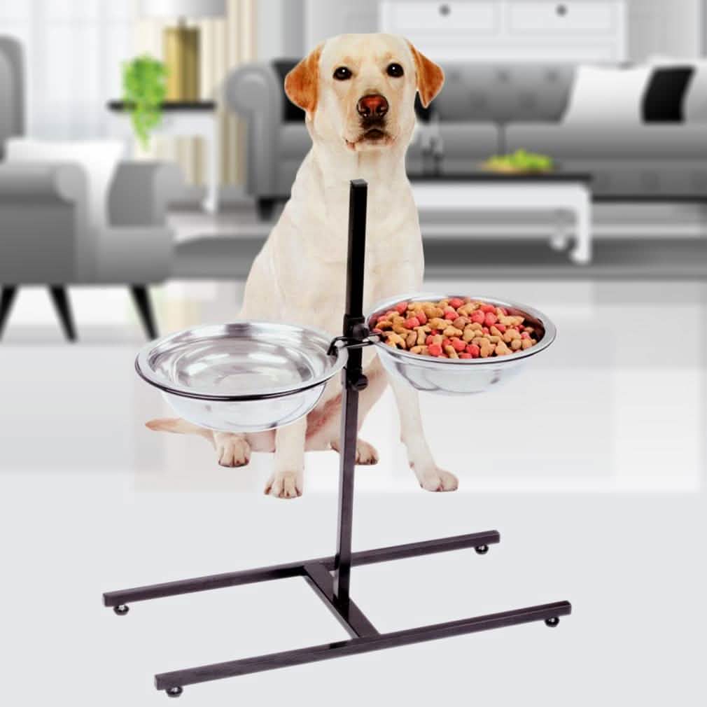Adjustable Metal Pet Dog Feeder Bowls Elevated Stainless Steel Double Bowl Dish DailySale