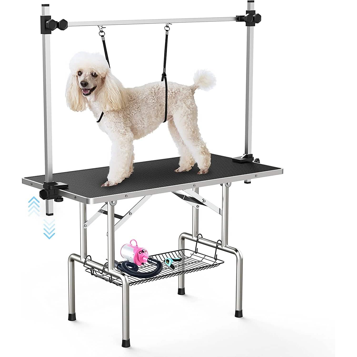 Adjustable Pet Large Foldable Dog Grooming Table with Arms DailySale