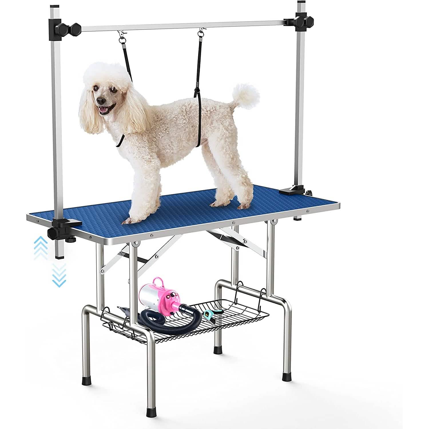 Adjustable Pet Large Foldable Dog Grooming Table with Arms DailySale