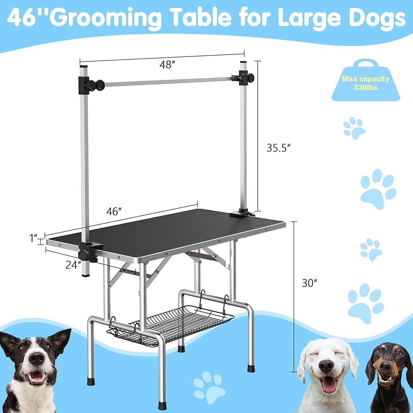 Adjustable Pet Large Foldable Dog Grooming Table with Arms DailySale