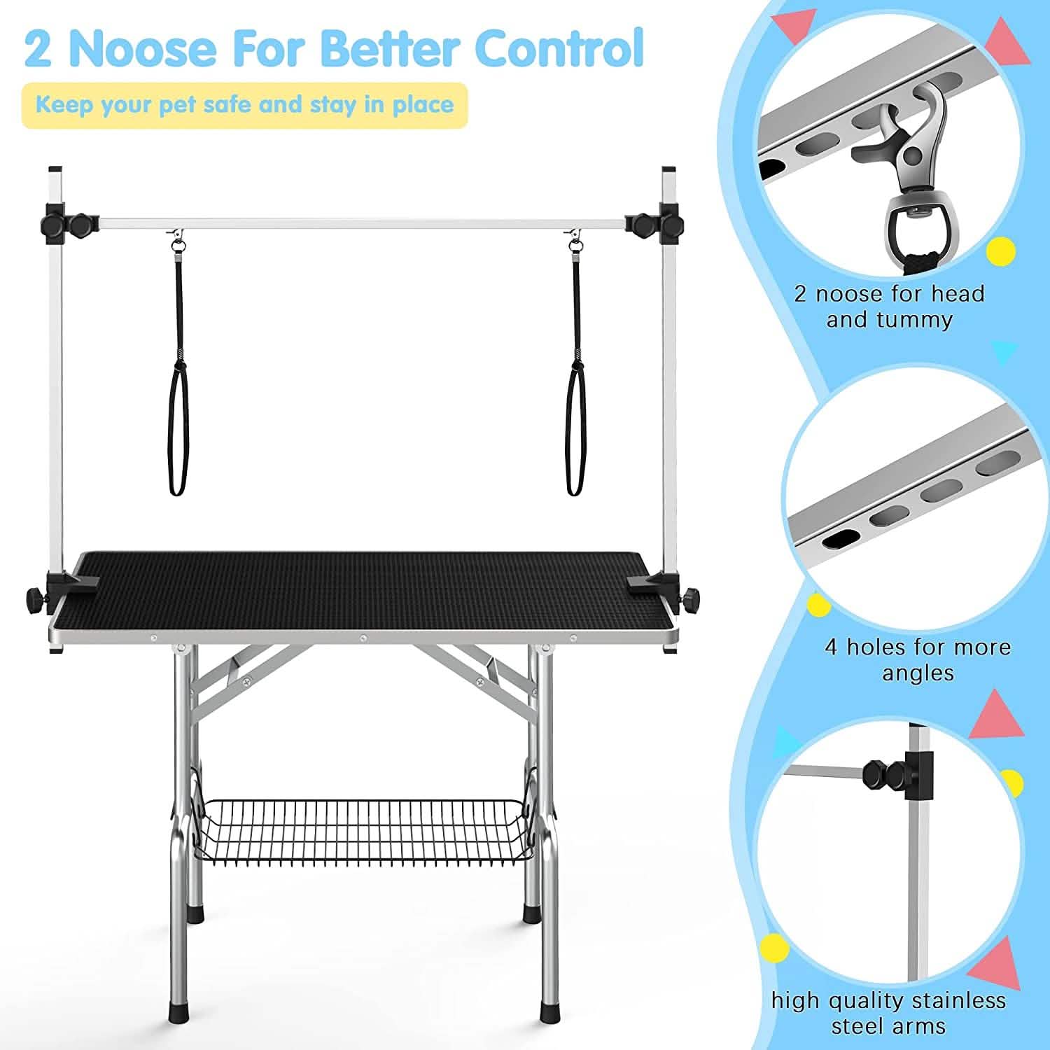 Adjustable Pet Large Foldable Dog Grooming Table with Arms DailySale