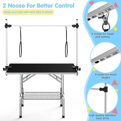 Adjustable Pet Large Foldable Dog Grooming Table with Arms DailySale
