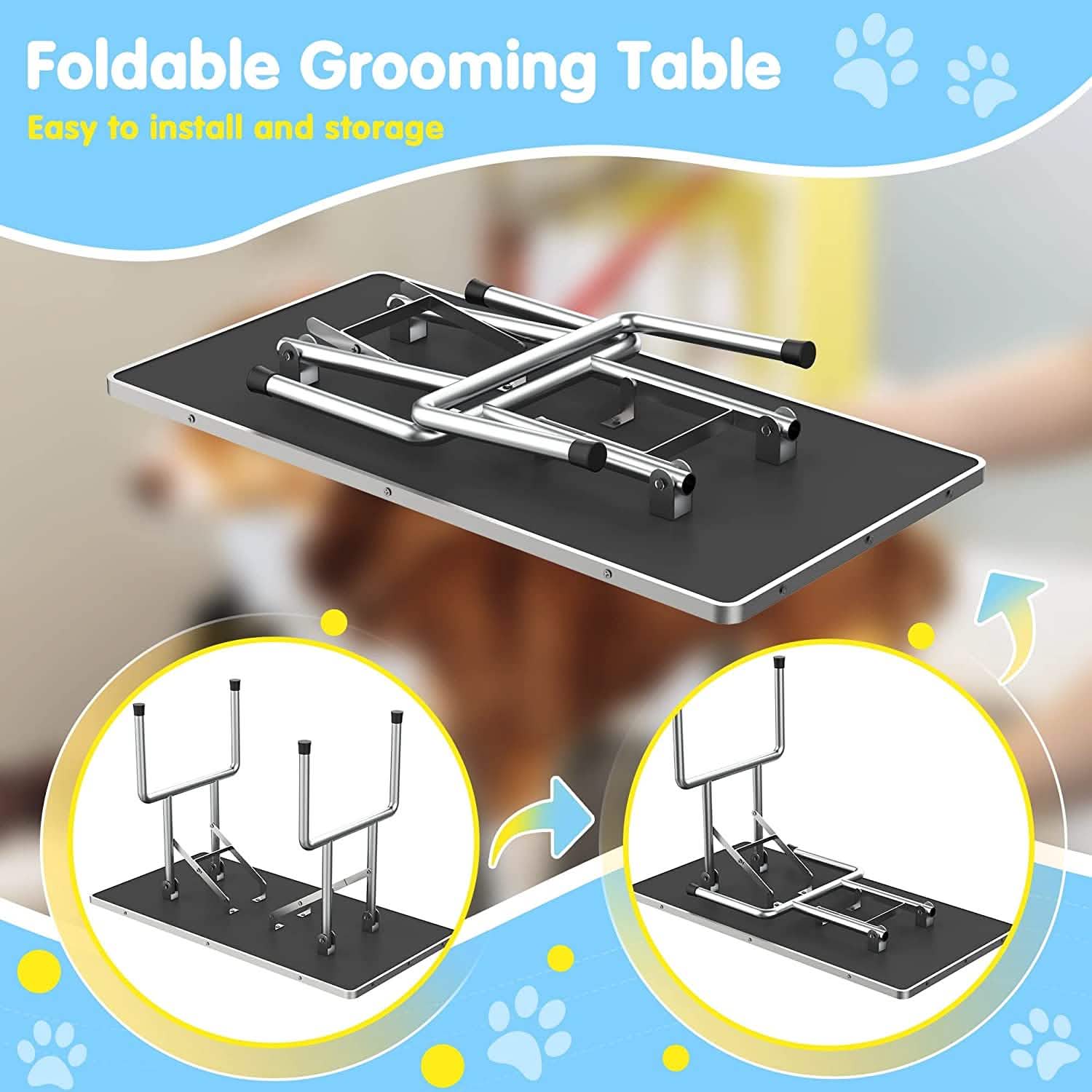 Adjustable Pet Large Foldable Dog Grooming Table with Arms DailySale