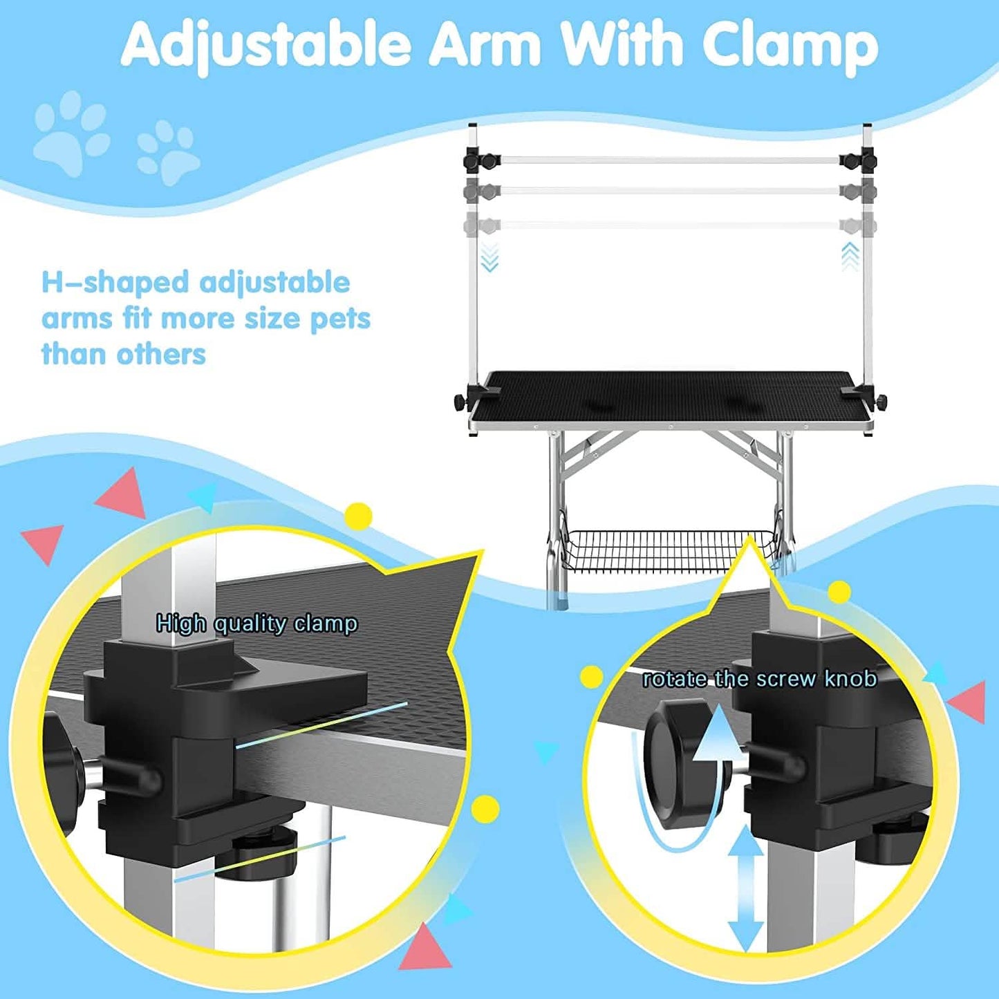 Adjustable Pet Large Foldable Dog Grooming Table with Arms DailySale