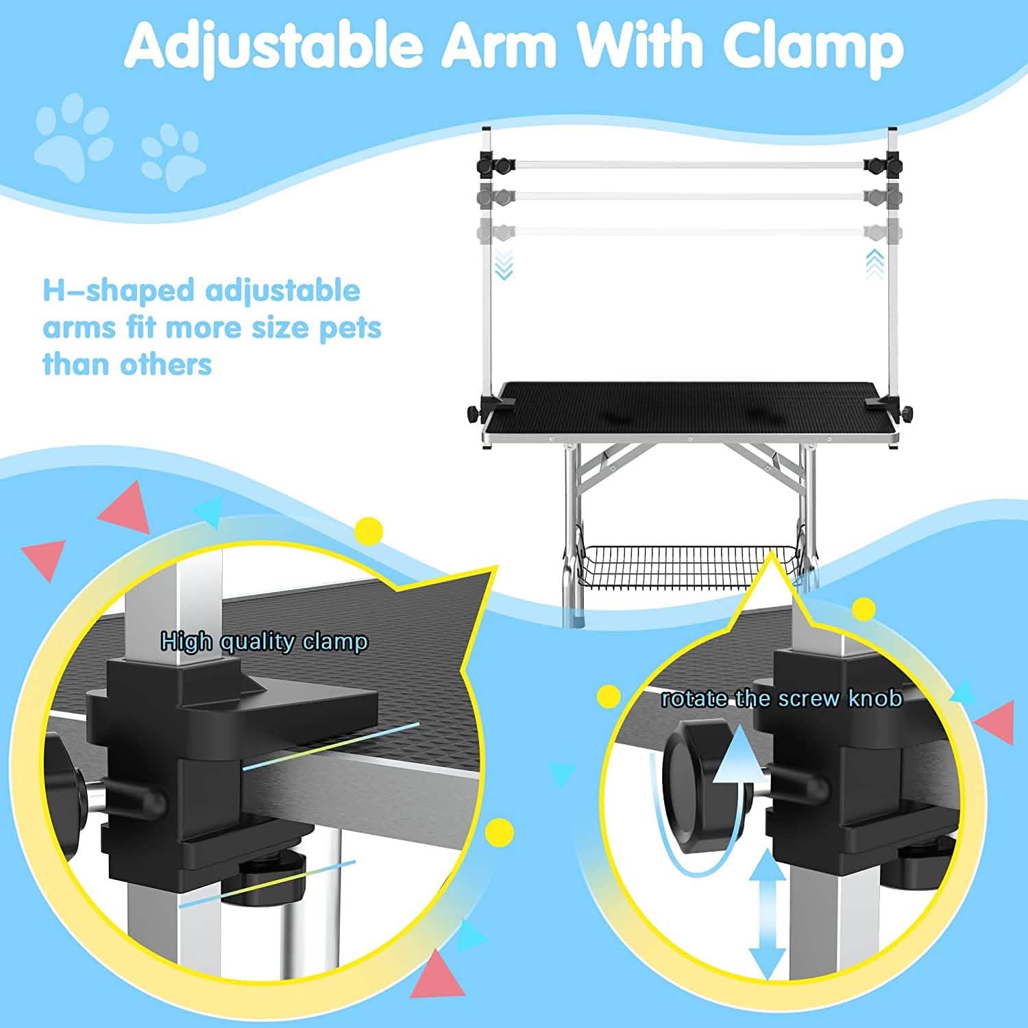 Adjustable Pet Large Foldable Dog Grooming Table with Arms DailySale