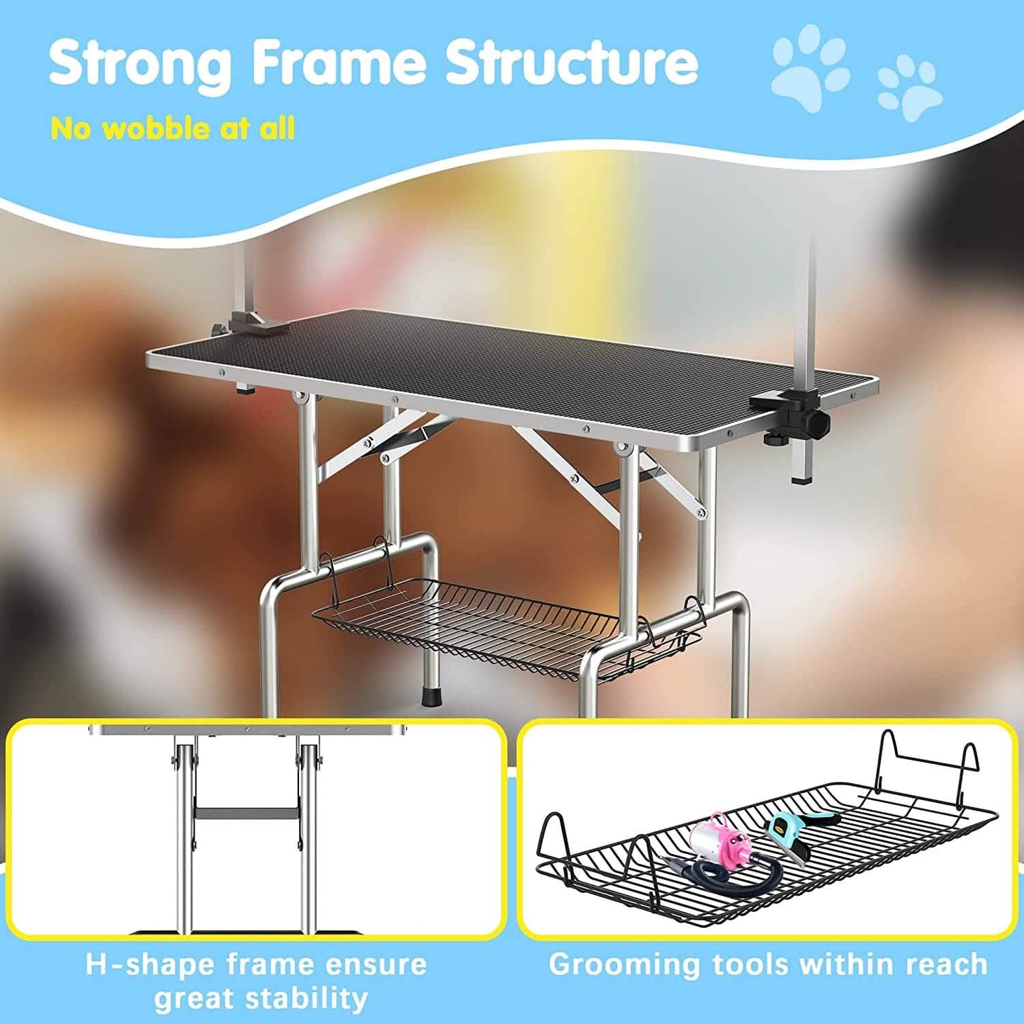 Adjustable Pet Large Foldable Dog Grooming Table with Arms DailySale