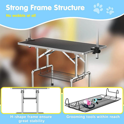 Adjustable Pet Large Foldable Dog Grooming Table with Arms DailySale