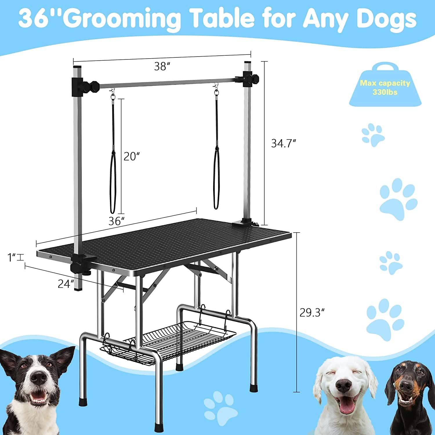 Adjustable Pet Large Foldable Dog Grooming Table with Arms DailySale