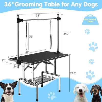 Adjustable Pet Large Foldable Dog Grooming Table with Arms DailySale