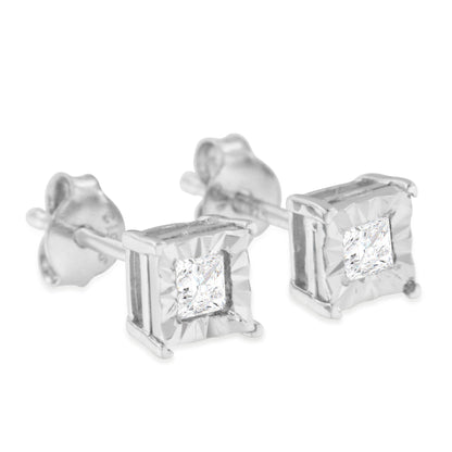 .925 Sterling Silver 1/2 Cttw Miracle Set Princess-cut Diamond Solitaire Stud Earrings (I-J Color, SI1-SI2 Clarity) Bids.com