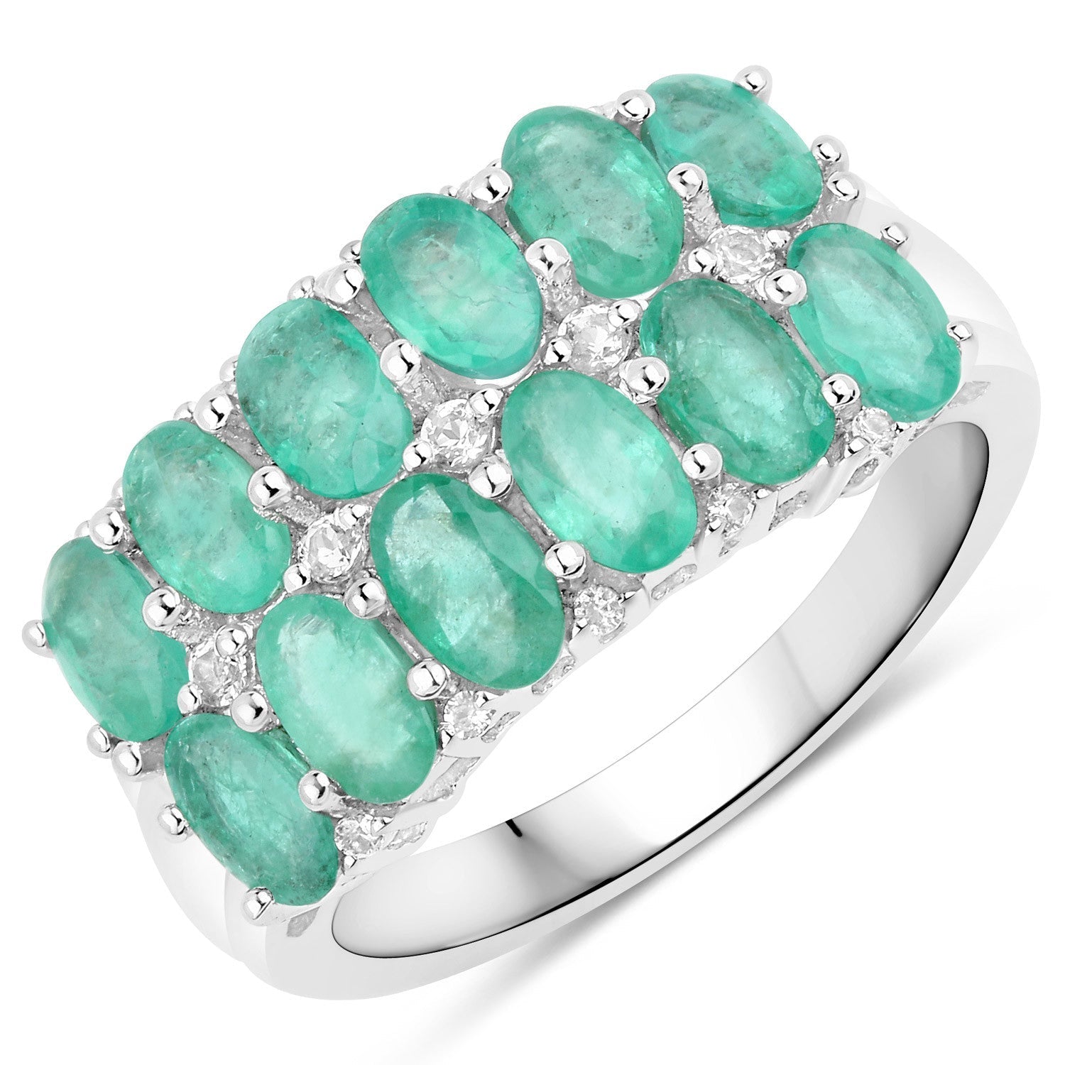 2.56 Carat Genuine Emerald and White Topaz .925 Sterling Silver Ring Bids.com