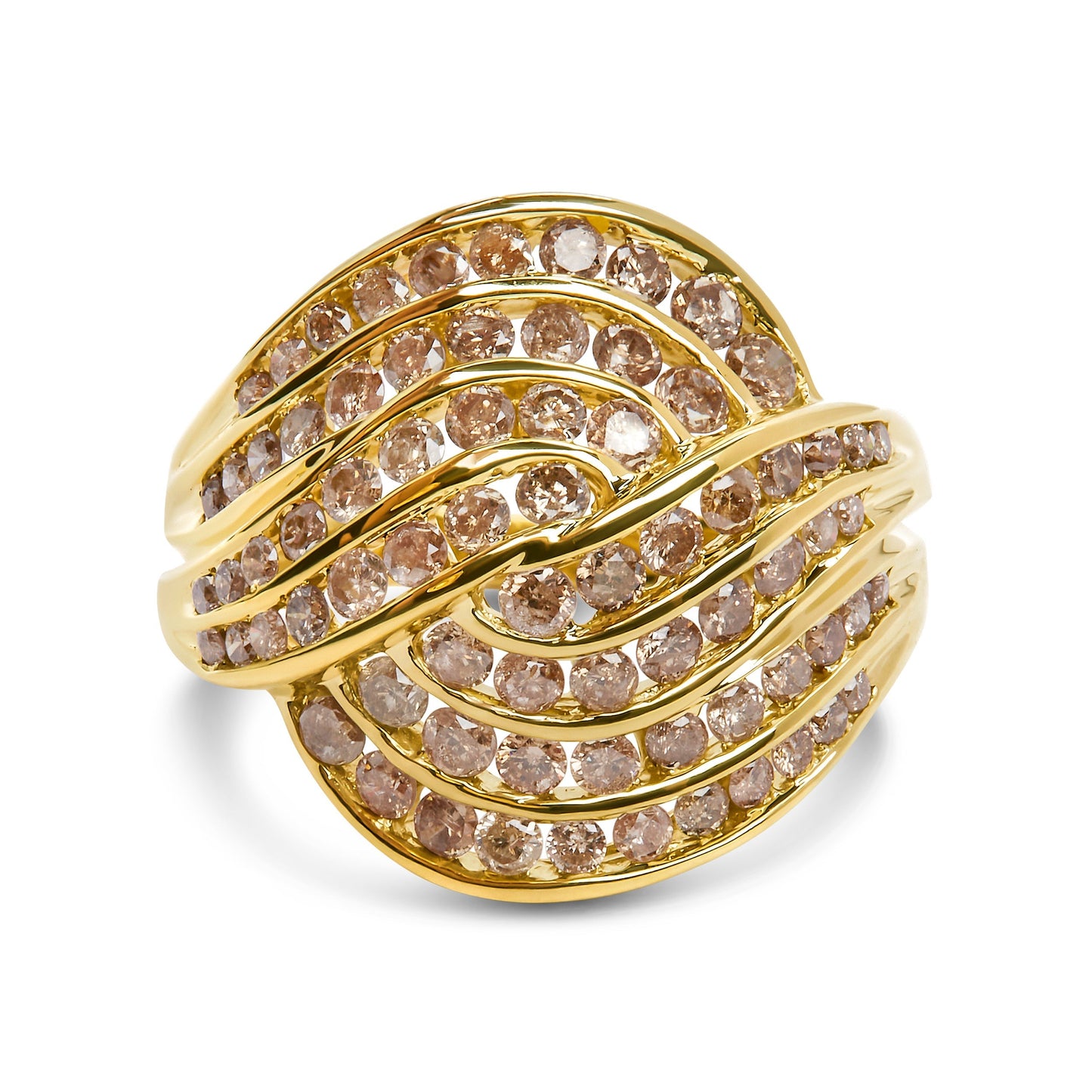 10K Yellow Gold 2.0 Cttw Channel Set Diamond Cocktail Swirl Band Ring (K-L Color, I1-I2 Clarity) - Ring Size 7 Bids.com