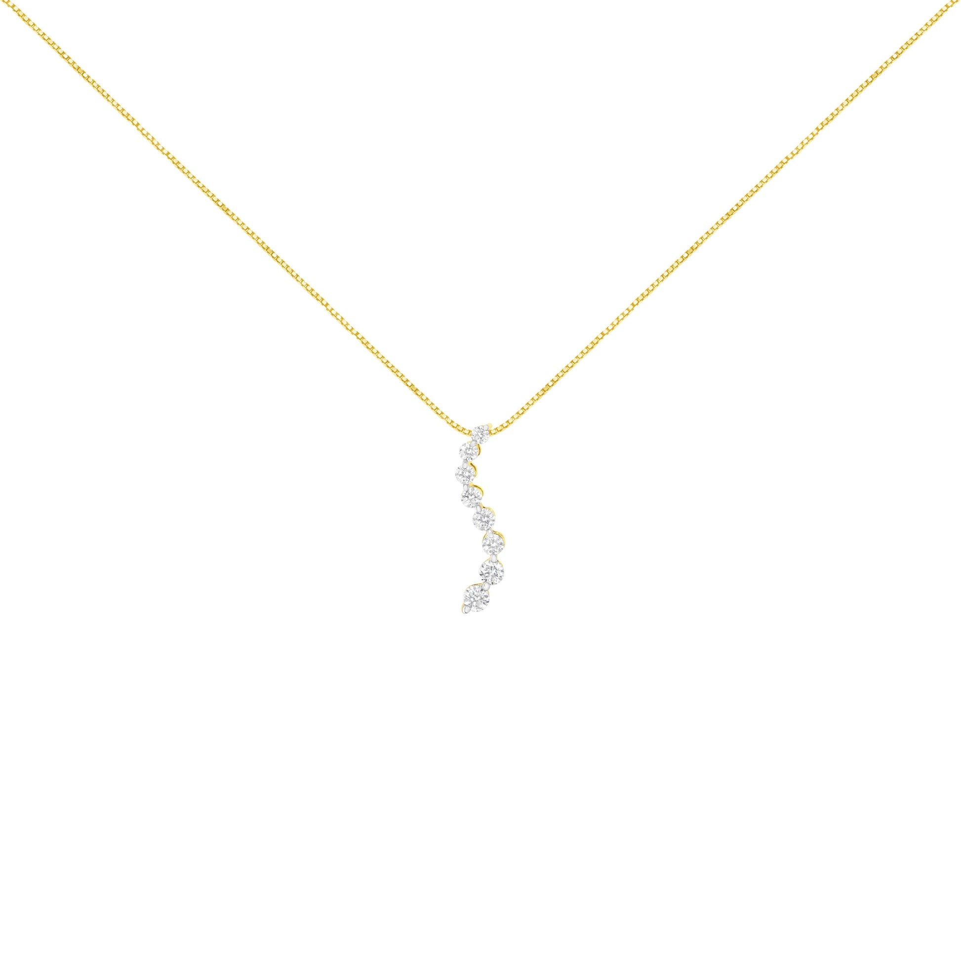 14k Yellow Gold 3.0 cttw Baguette and Brilliant Round-Cut Diamond Journey 18" Pendant Necklace (I-J Color, I2-I3 Clarity) Bids.com