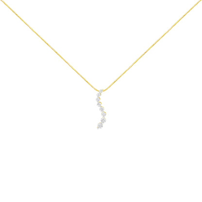 14k Yellow Gold 3.0 cttw Baguette and Brilliant Round-Cut Diamond Journey 18" Pendant Necklace (I-J Color, I2-I3 Clarity) Bids.com