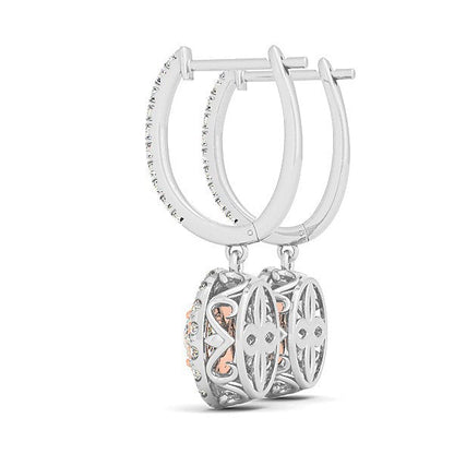 14k White And Rose Gold Drop Diamond Earrings with a Halo Design (3/4 cttw) Bids.com