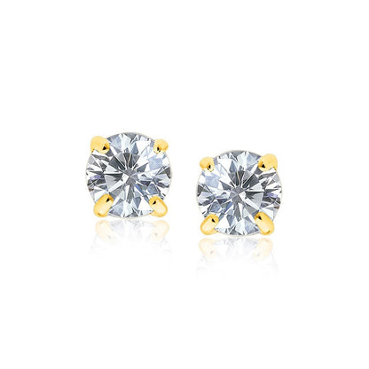 14k Yellow Gold 8.0mm Round CZ Stud Earrings Bids.com