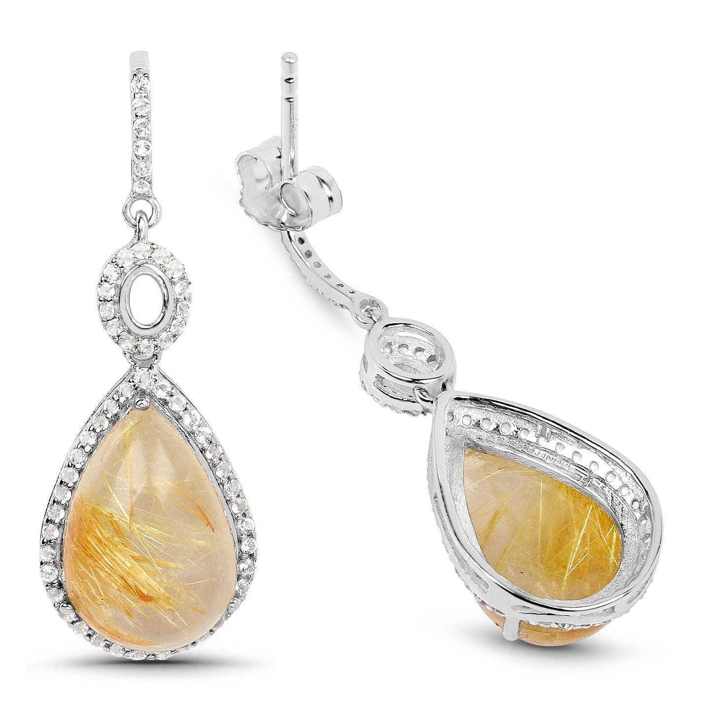 10.04 Carat Genuine Golden Rutile And White Topaz .925 Sterling Silver Earrings Bids.com