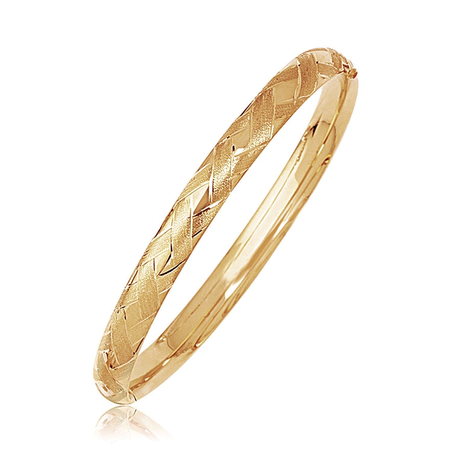 14k Yellow Gold Domed Bangle with a Weave Motif Bids.com