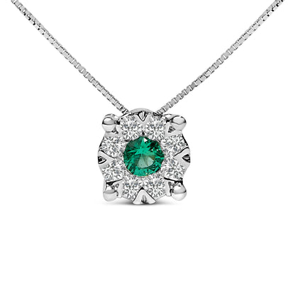 14K White Gold 3.8 MM Green Emerald and 1/3 Cttw Diamond Composite Halo 18" Pendant Necklace (F-G Color, VS2-SI1 Clarity) Bids.com
