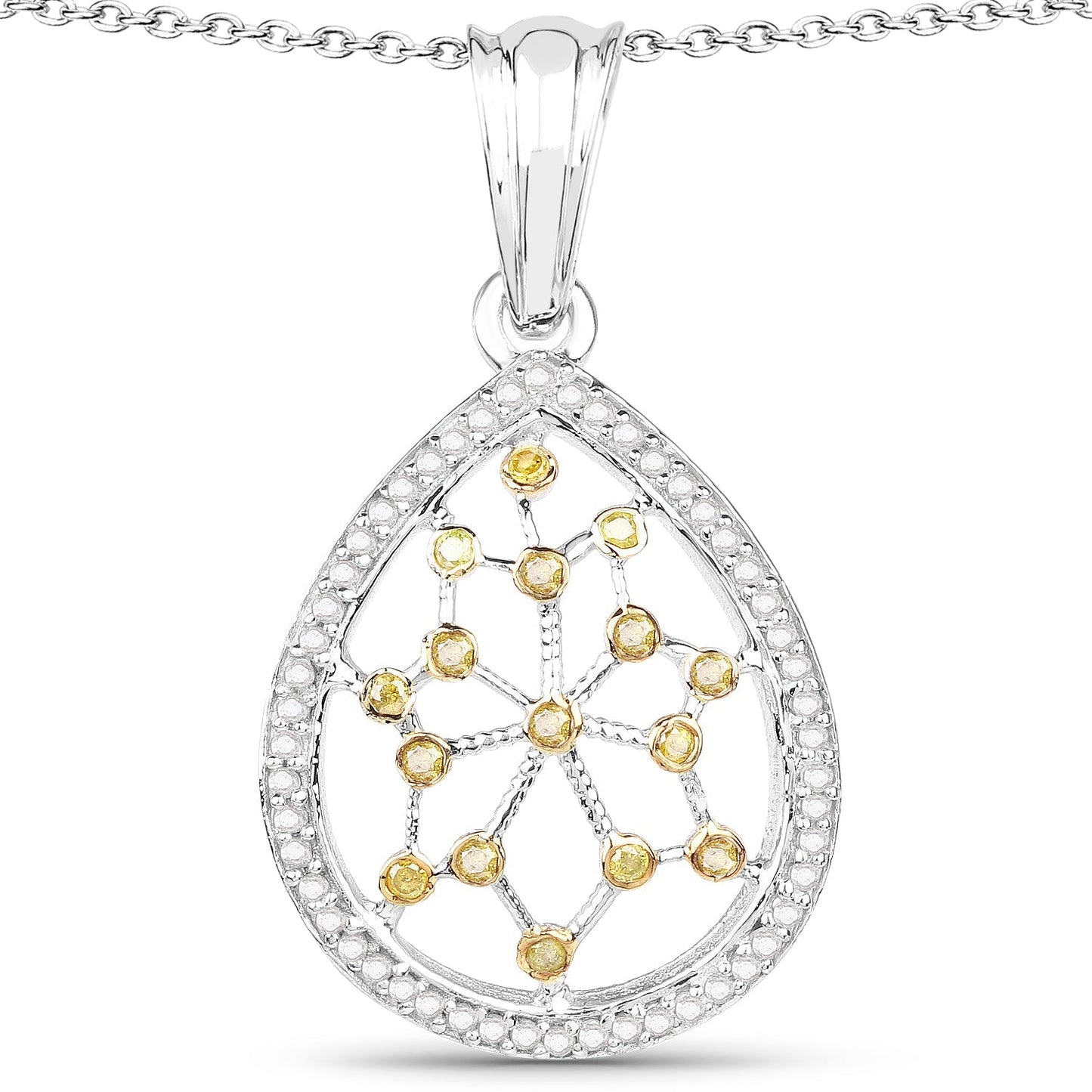 0.45 Carat Genuine White Diamond and Yellow Diamond .925 Sterling Silver Pendant Bids.com
