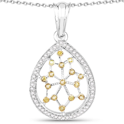 0.45 Carat Genuine White Diamond and Yellow Diamond .925 Sterling Silver Pendant Bids.com