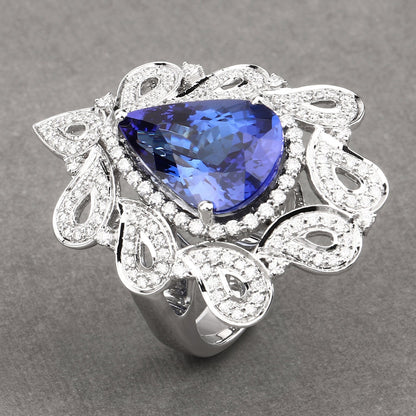 11.68 Carat Genuine Tanzanite and White Diamond 18K White Gold Ring Bids.com