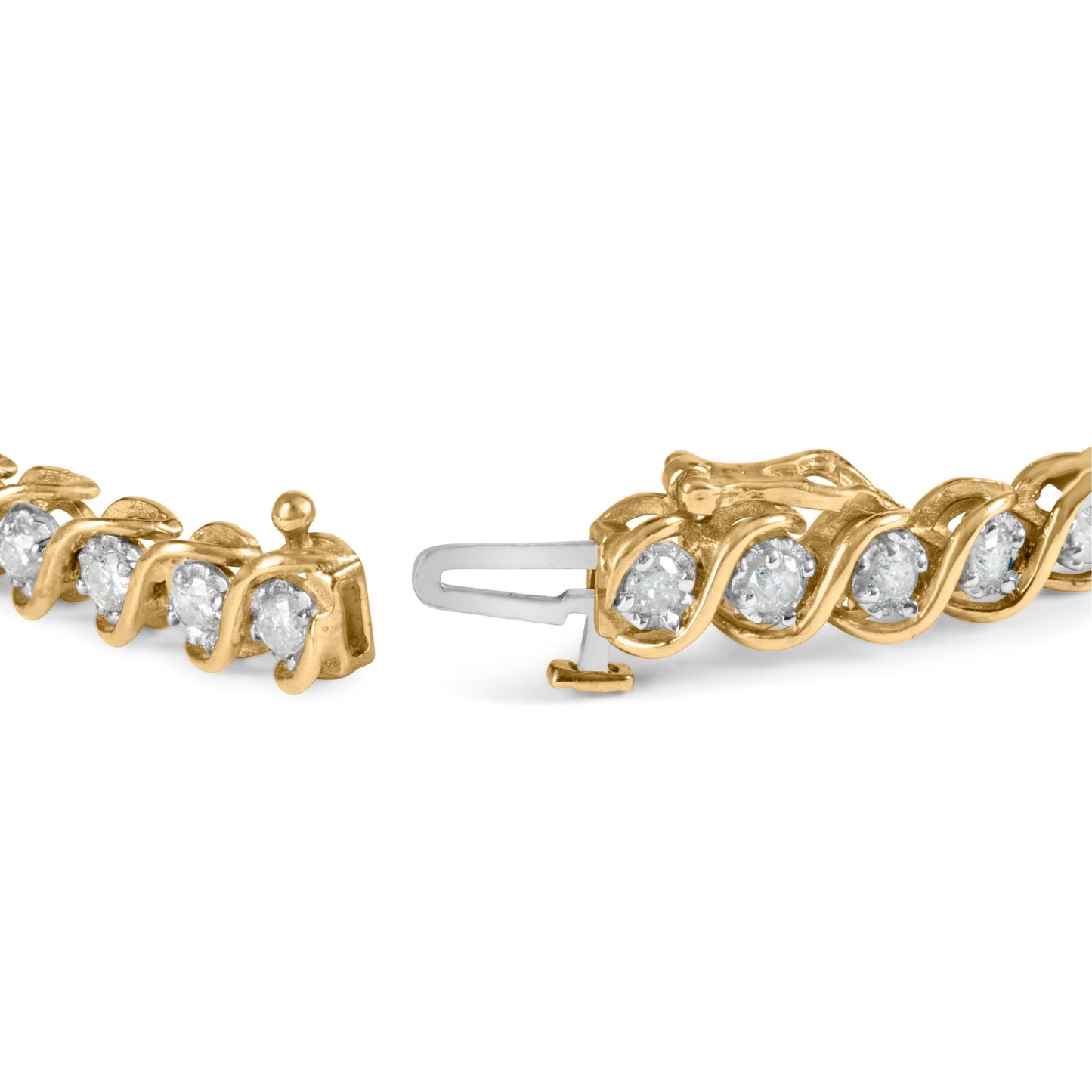 10K Yellow Gold 3 cttw Round-Cut Diamond Spiral Link 7.50" Bracelet (I-J Color, I1-I2 Clarity) Bids.com