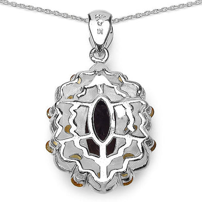 6.40 Carat Genuine Smoky Quartz, Citrine & White Diamond .925 Sterling Silver Pendant Bids.com