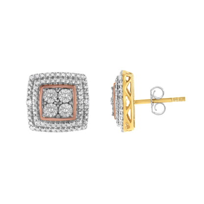 10K Yellow, White, and Rose Gold Plated Sterling Silver Diamond Accent Earrings (I-J Clarity, I3 Color) Bids.com