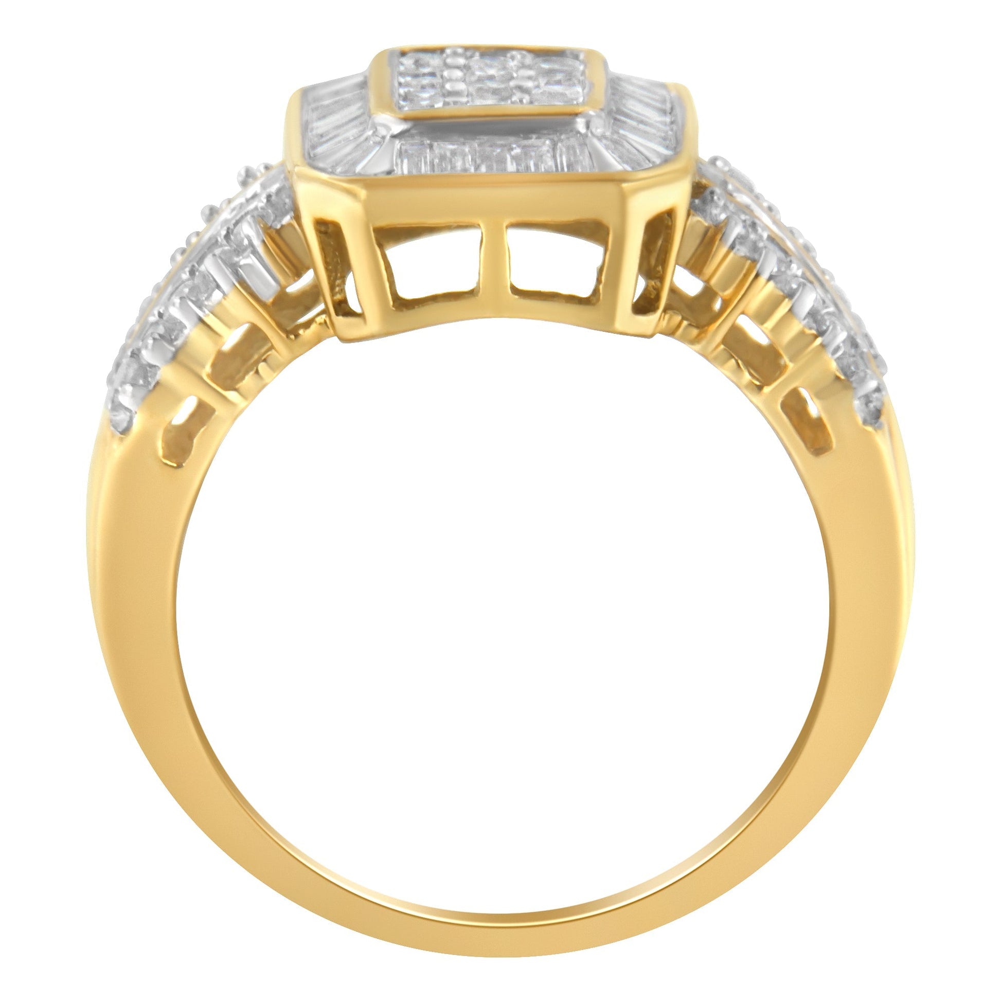 10K Yellow Gold Round and Baguette-Cut Diamond Cluster Ring (1.0 Cttw, I-J Color, SI1-SI2 Clarity) - Size 7 Bids.com