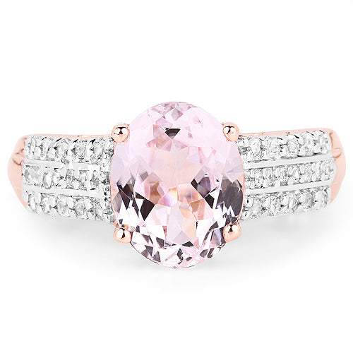 14K Rose Gold Plated 3.27 Carat Genuine Kunzite Oval and White Zircon .925 Sterling Silver Ring Ring Bids.com