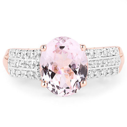 14K Rose Gold Plated 3.27 Carat Genuine Kunzite Oval and White Zircon .925 Sterling Silver Ring Ring Bids.com