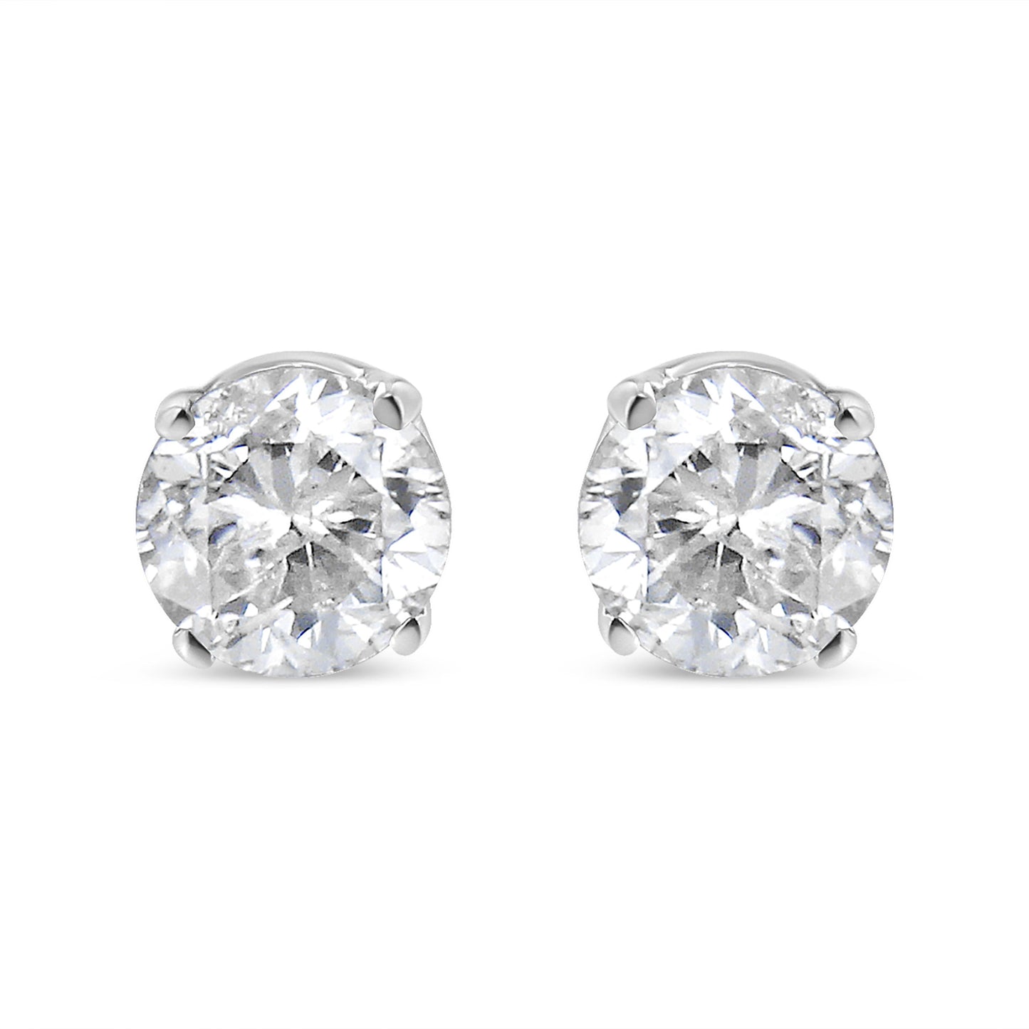 14K White Gold 1.00 Cttw Round Brilliant-Cut Near Colorless Diamond Classic 4-Prong Stud Earrings (H-I Color, I1-I2 Clarity) Bids.com