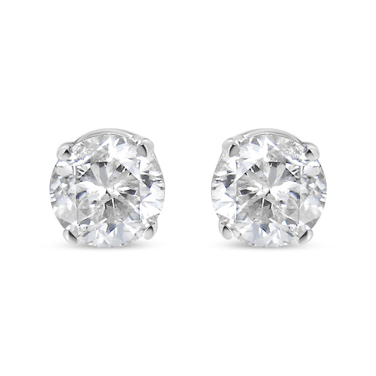 IGI Certified 1.00 Cttw Round Brilliant-Cut Diamond 14K White Gold Classic 4-Prong Solitaire Stud Earrings (H-I Color, I1-I2 Clarity) Bids.com