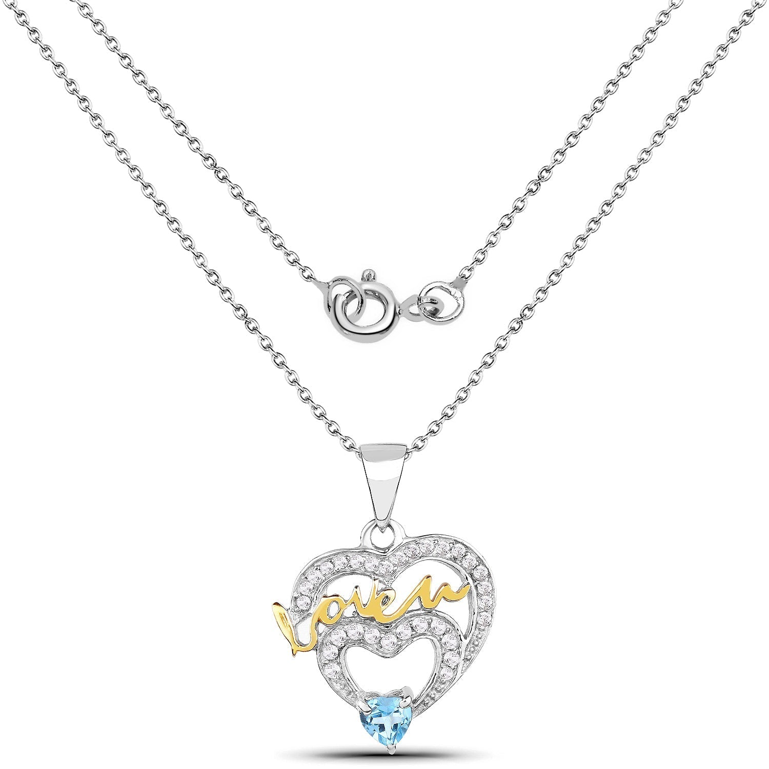 0.44 Carat Genuine Swiss Blue Topaz and White Topaz .925 Sterling Silver Pendant Bids.com