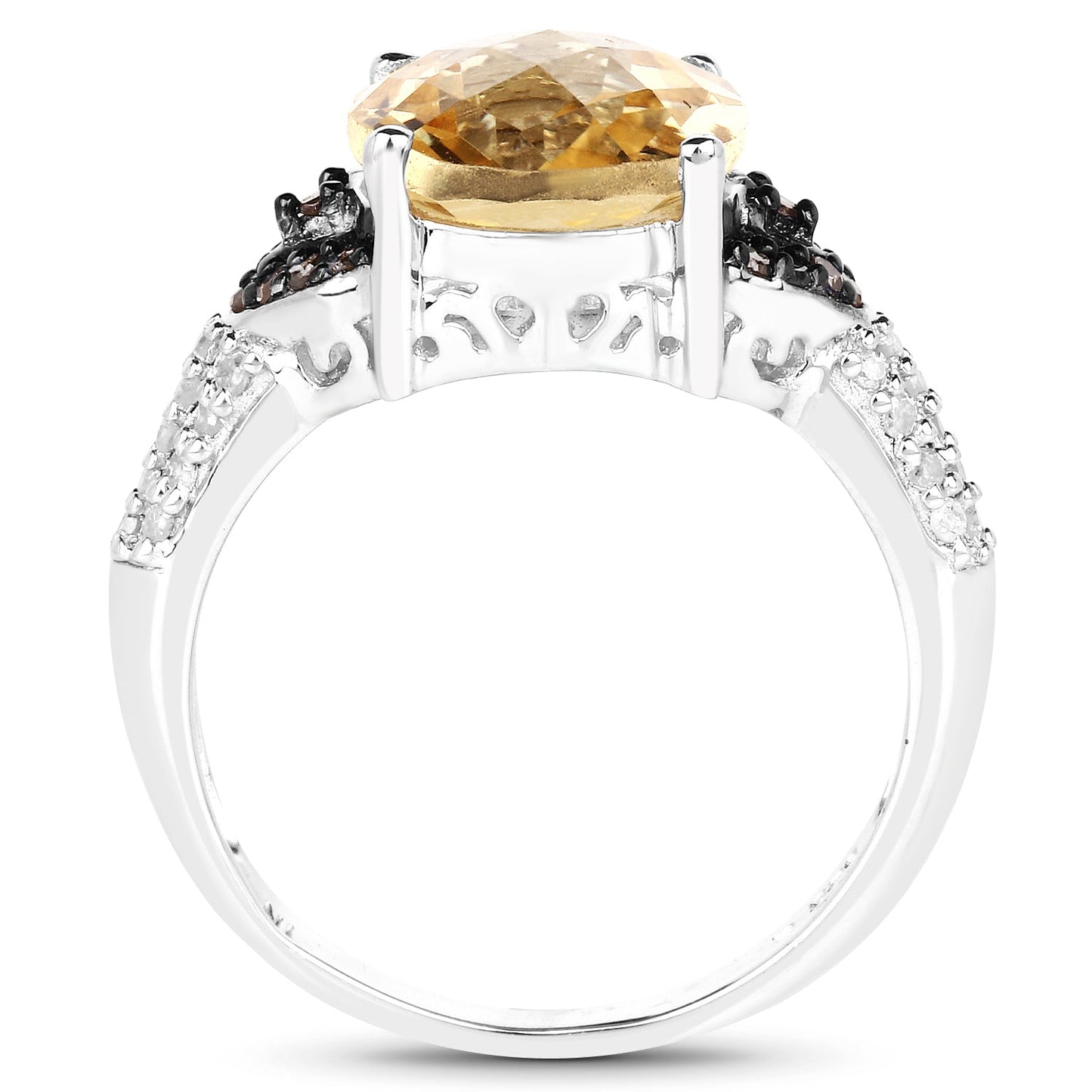 4.65 Carat Genuine Citrine, Champagne Diamond & White Diamond .925 Sterling Silver Ring Bids.com