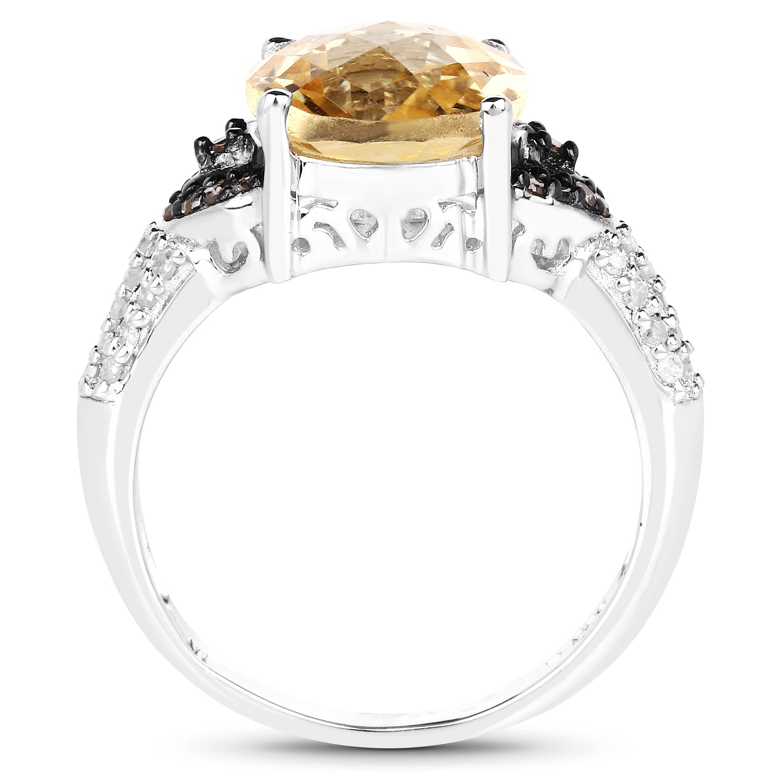 4.65 Carat Genuine Citrine, Champagne Diamond & White Diamond .925 Sterling Silver Ring Bids.com